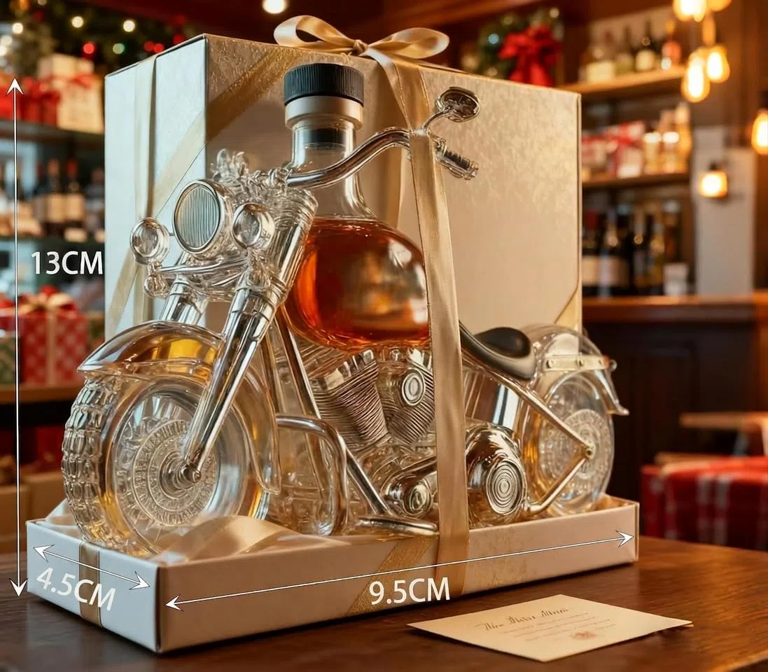 Decanter 3D Whiskey, vetro soffiato a mano, bottiglia di liquori, decorazione bar (moto)