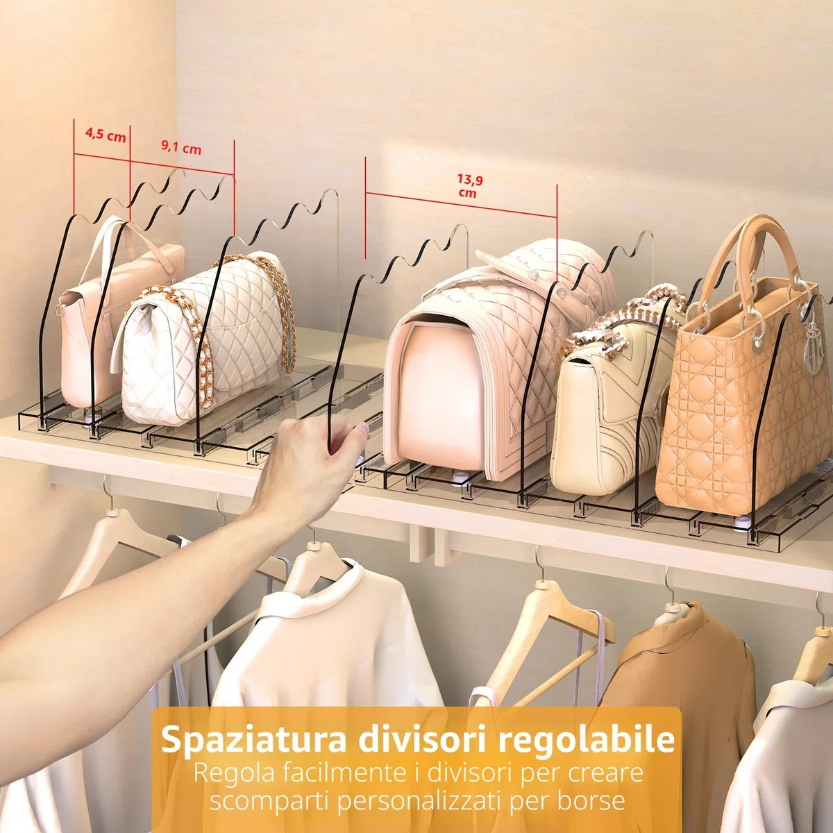 Ronlap Divisori per mensole, organizer per borse, organizer per armadio, organizer regolabile per vestiti, organizer per borse, per cucina, armadio, bagno, 8 pezzi, trasparente