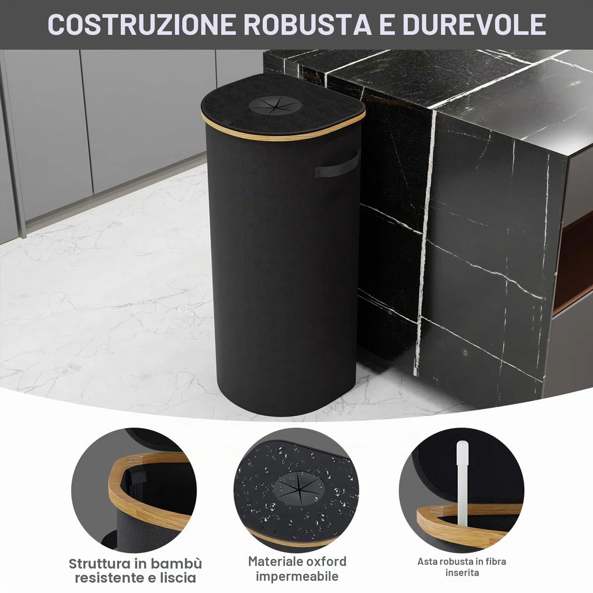 120L Cestino per rifiuti con coperchio e sacchetto interno,Cestino per riciclaggio grande con coperchio, Cestino per rifiuti da cucina grande, Cestino pieghevole per biancheria Sporca