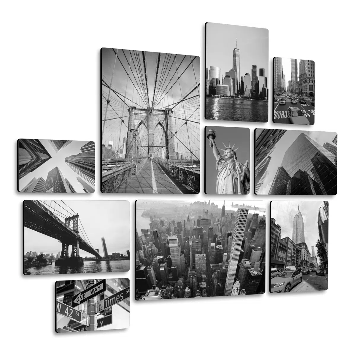 Giallobus - Set 10 quadri Multi pannello - Città - New York B&W - Legno Mdf - - 2 x 42x29,7cm - 4 x 29,7x21cm - 4 x 21x14,85cm - - Pronti da appendere - Quadri moderni per la casa