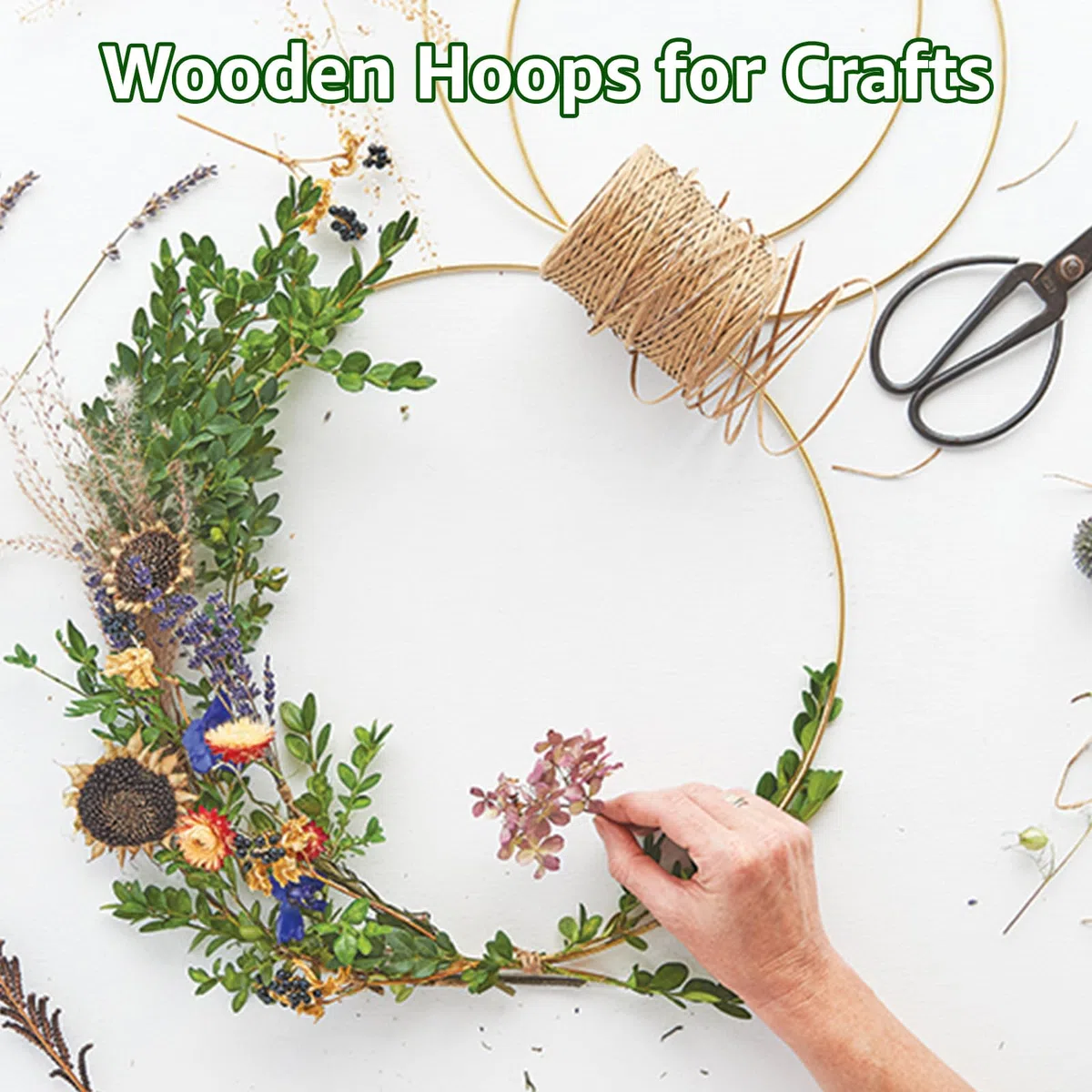 WOPPLXY 20 anelli in legno per fai da te, 25 cm, anelli decorativi da appendere, anelli in legno per fai da te, acchiappasogni, decorazioni per matrimonio