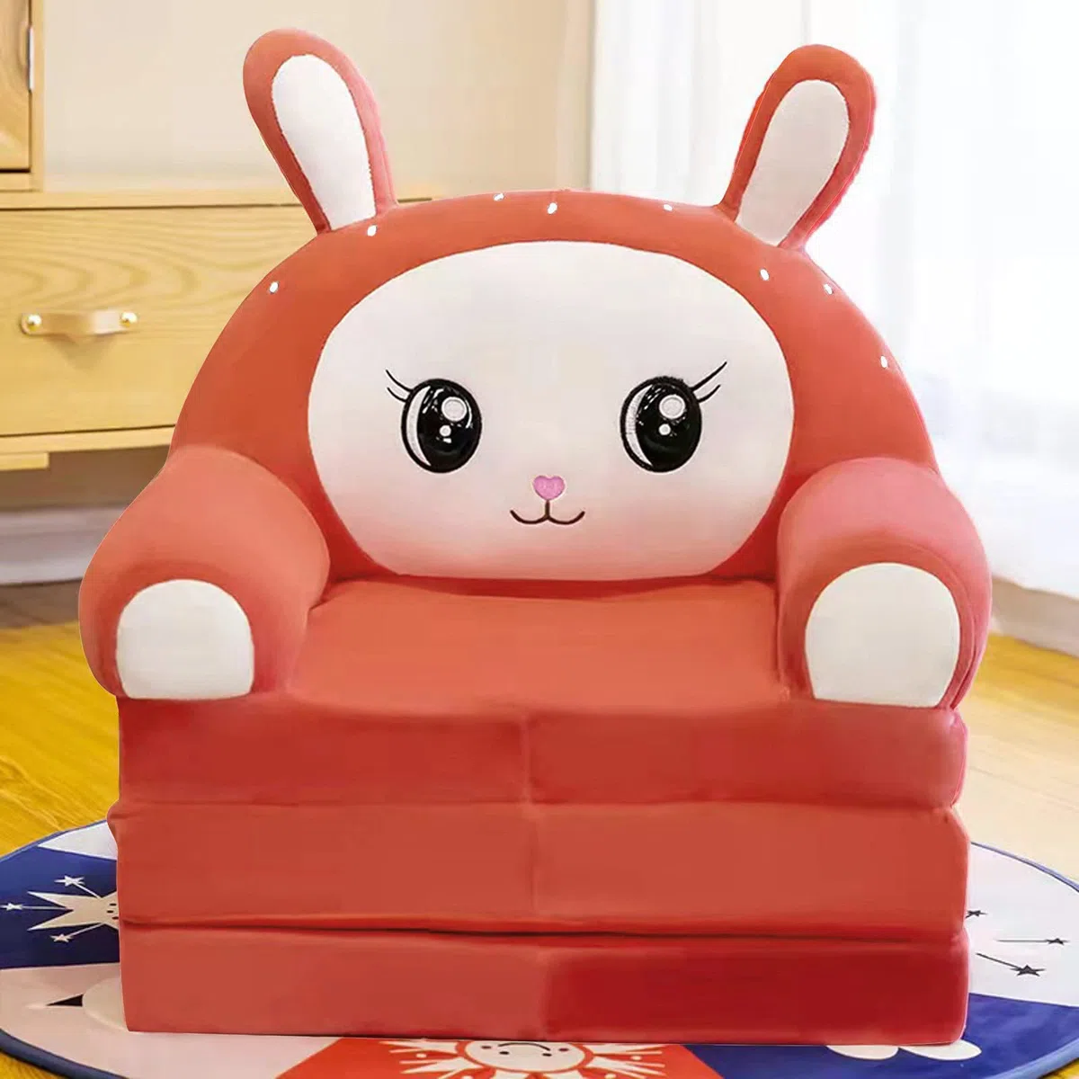 Divano per Bambini Pieghevole 2 in 1 con Schienale e Cuscini, Divano per Bambini Pieghevole, Divano a Sdraio Carino a Fumetti, Divano per Bambini con Struttura Ribaltabile, Letto per Bambini per