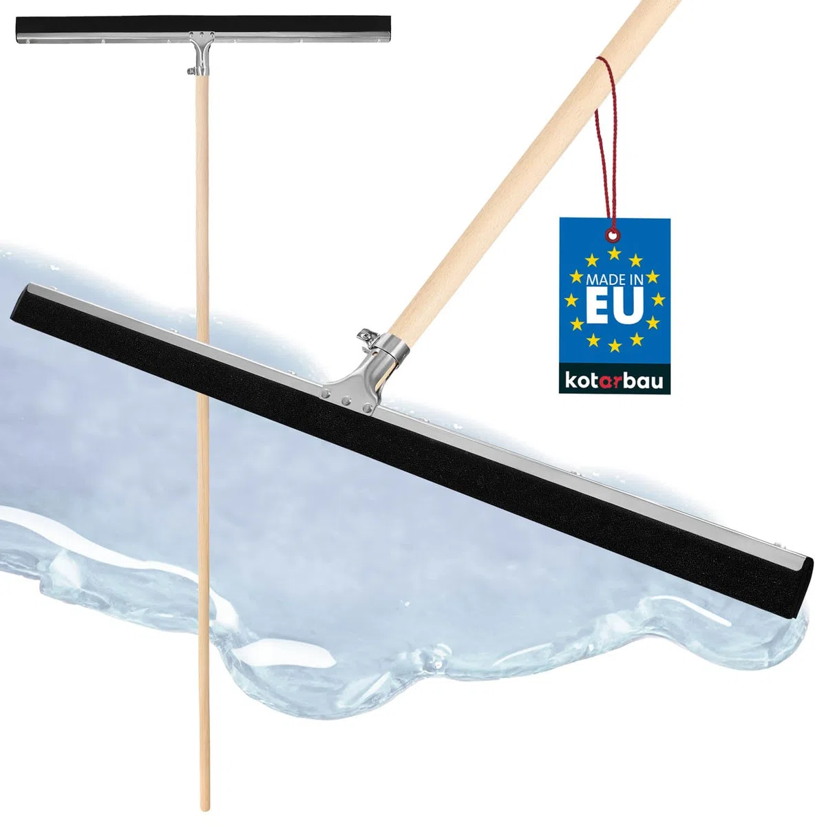 KOTARBAU® Tira Acqua Pavimenti - Tergipavimento Spingiacqua - Acciaio - 75 cm - Manico in Legno 150 cm - Tiraacqua Pavimenti Esterni Professionali - Schiuma Morbida - Garage Doccia Bagno