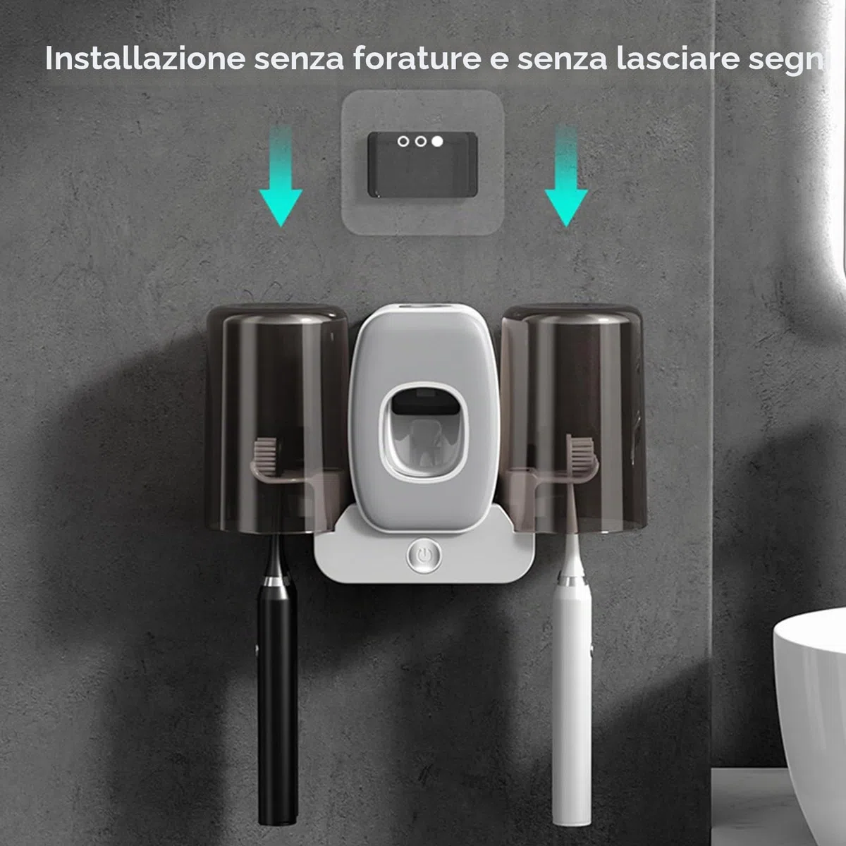 Porta Spazzolino UV Sterilizzatore, Dispenser Dentifricio Automatico, Intelligente Portaspazzolino Elettrico a Parete on sterilizzatore di asciugatura, adatto per la maggior parte delle case (grigio)