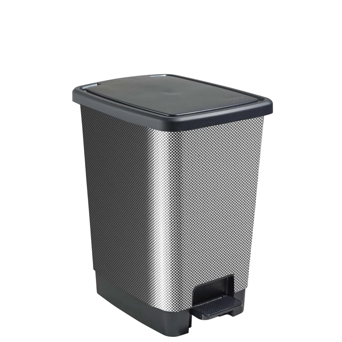 SUNDIS Cover Bin pattumiera con pedale, 30L, rettangolare, in plastica riciclata aspetto del carbonio con maniglie per appendere e nascondere la borsa per cucina, ufficio, lavanderia, garage, officina
