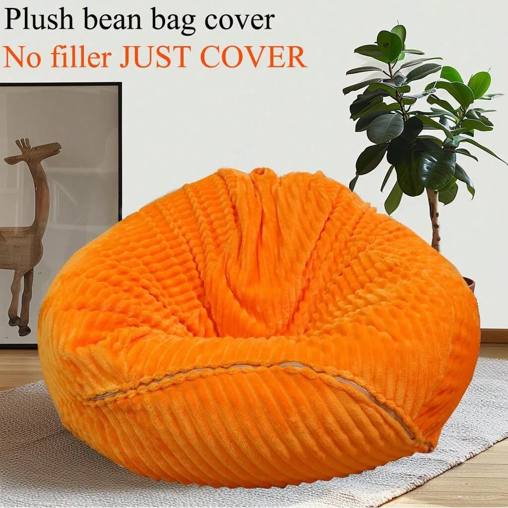 Fodera senza riempimento, copertura per poltrona sacco, senza imbottitura, lavabile, morbido peluche (arancione, grande)