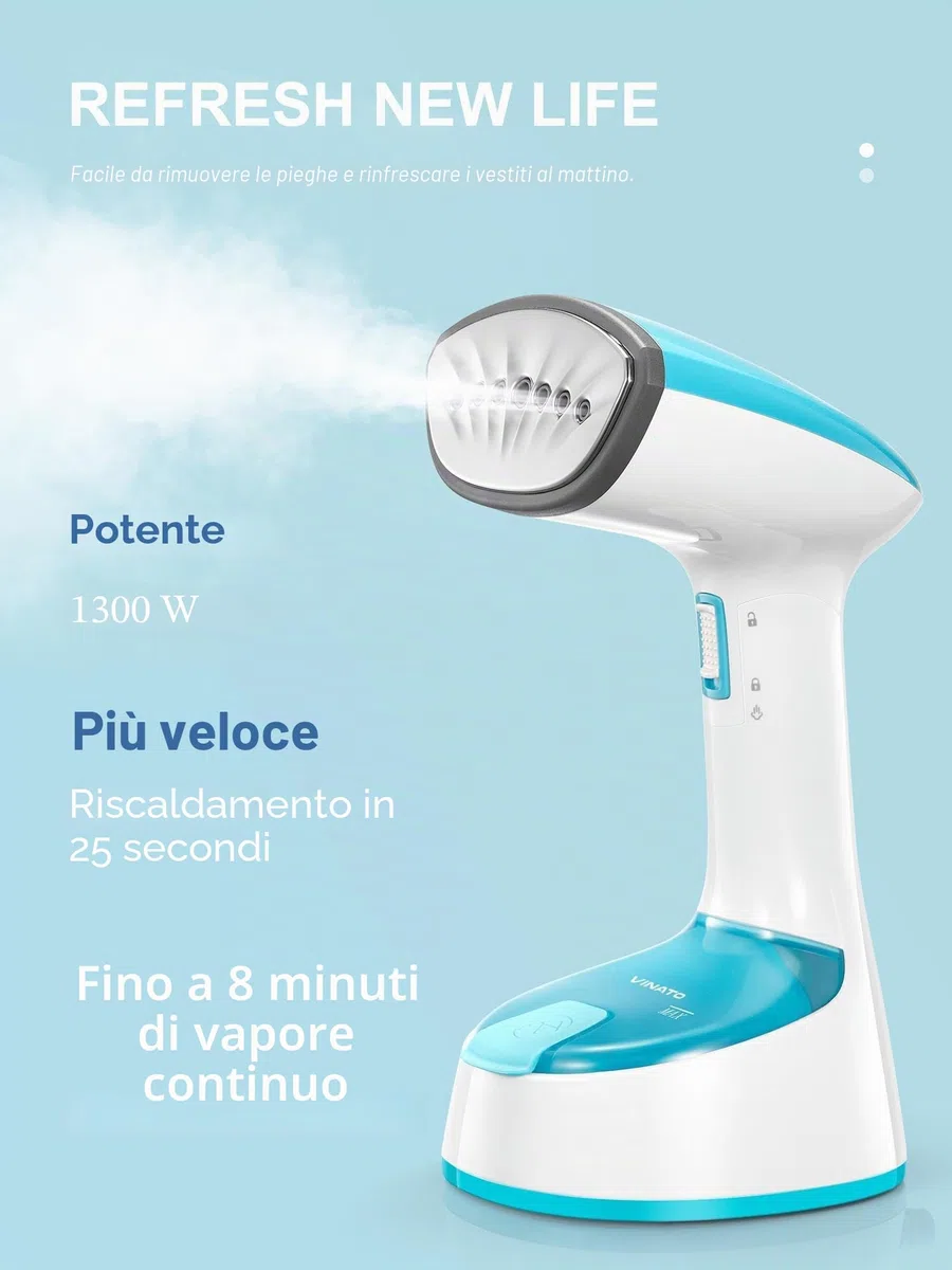 VINATO Ferro da Stiro Verticale, Piastra Da 1300 Watt, Ferro Da Stiro Verticale e Orizzontale, Riscaldamento Rapido, Rimozione Rapida Delle Pieghe, Ideale Per I Viaggi E La Casa