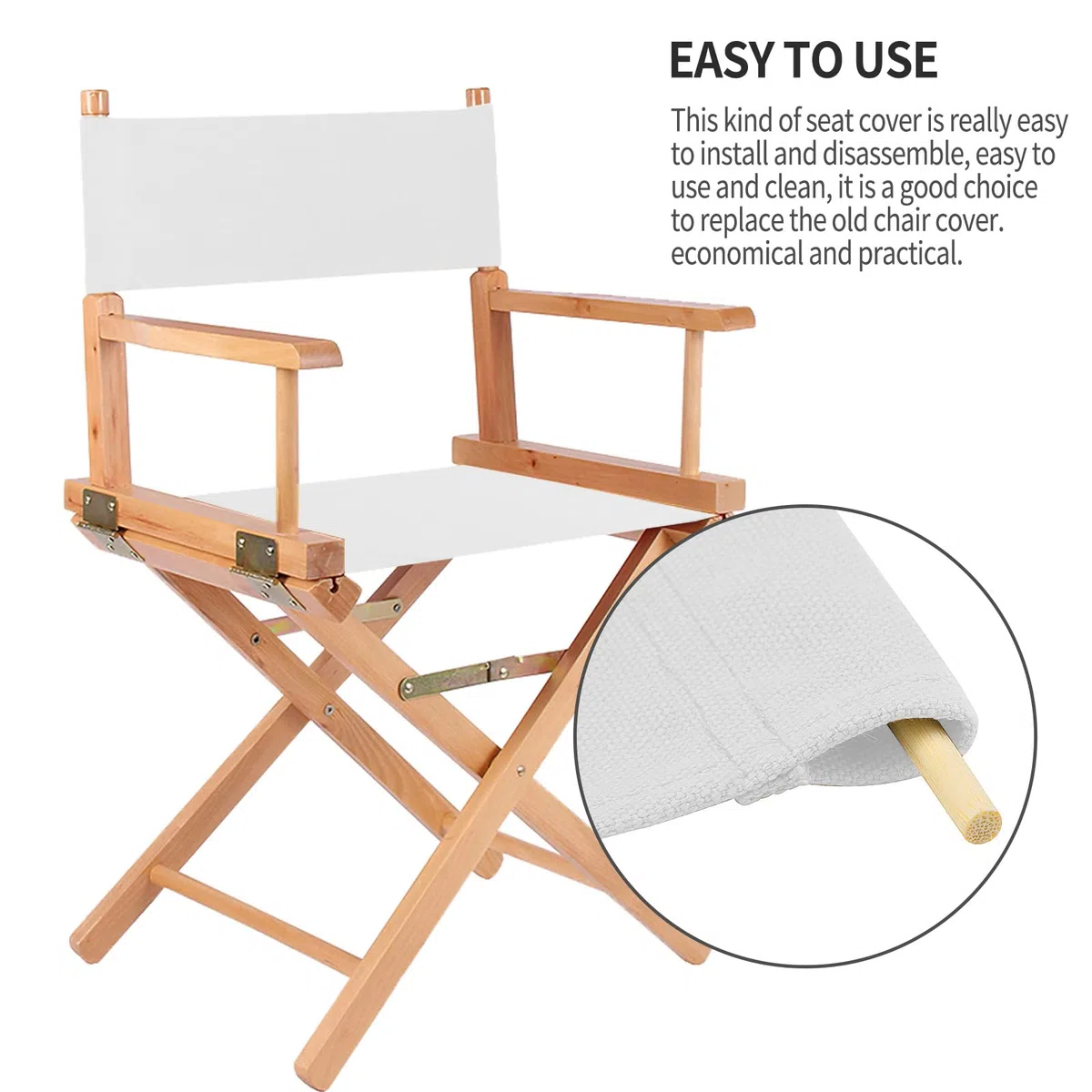 Fodere per Sedie, 2 Set Tela da Regista Kit Sostituzione Moderna Elasticizzata Copertura Antimuffa Lavabile Resistente Pieghevole (Bianco)