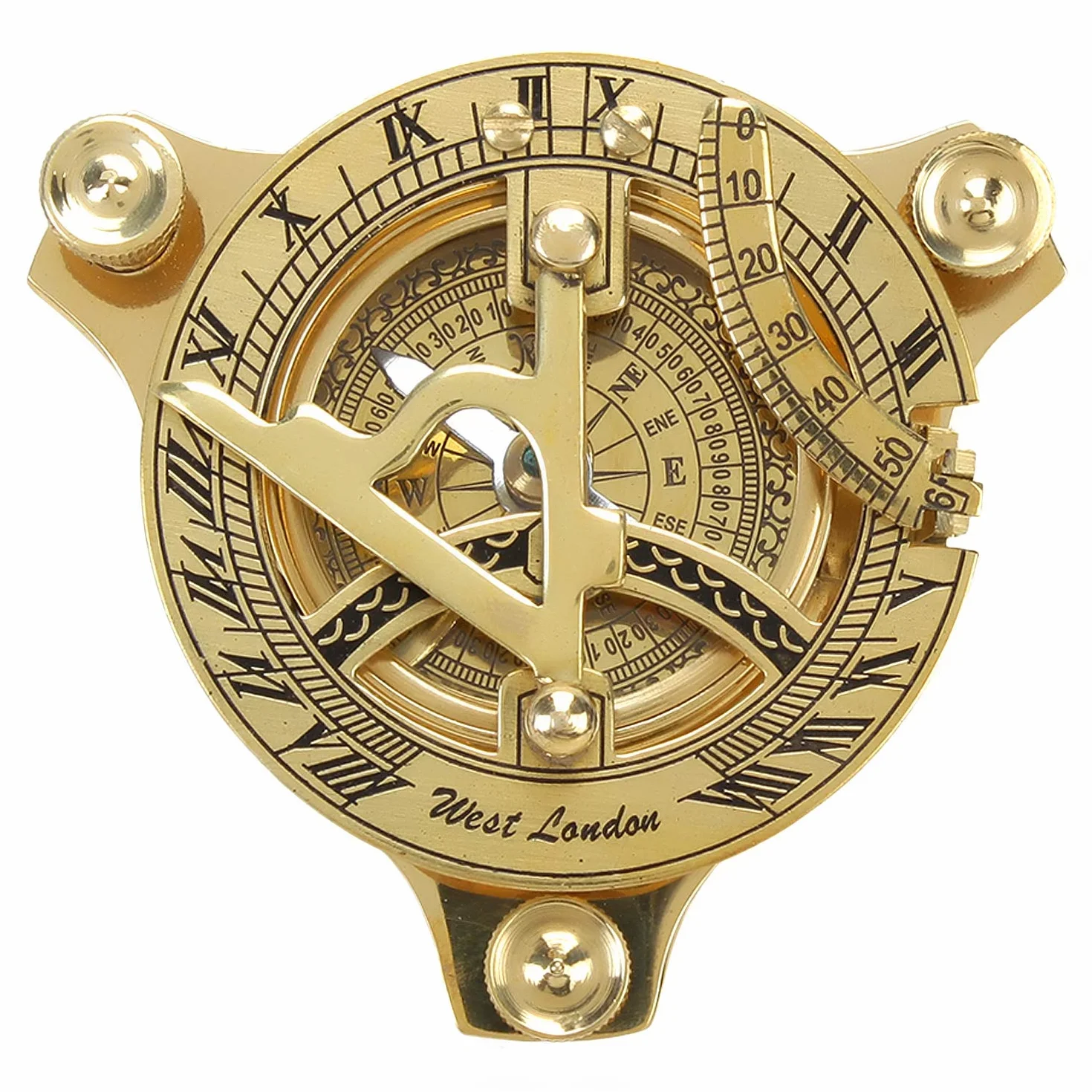 Meridiana con bussola, stile vintage, in ottone, in confezione regalo di legno con istruzioni, ago della bussola regolabile