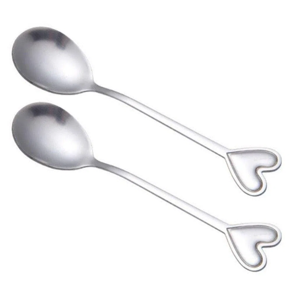 2 Pezzi in Acciaio Inossidabile a Forma di Cuore caffè tè Cucchiaio Forchetta Dessert Zucchero Mescolando Cucchiai Decorativi Cucchiaino Regalo di Nozze Utensili Cucina