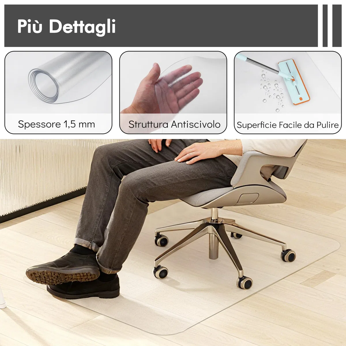 COSTWAY Tappetino per Sedie da Ufficio per Pavimenti in Legno Massello, Tappetino Trasparente in PVC per Sedie con Rotelle, Tappeto Protettivo per Pavimenti (120 x 90 cm)