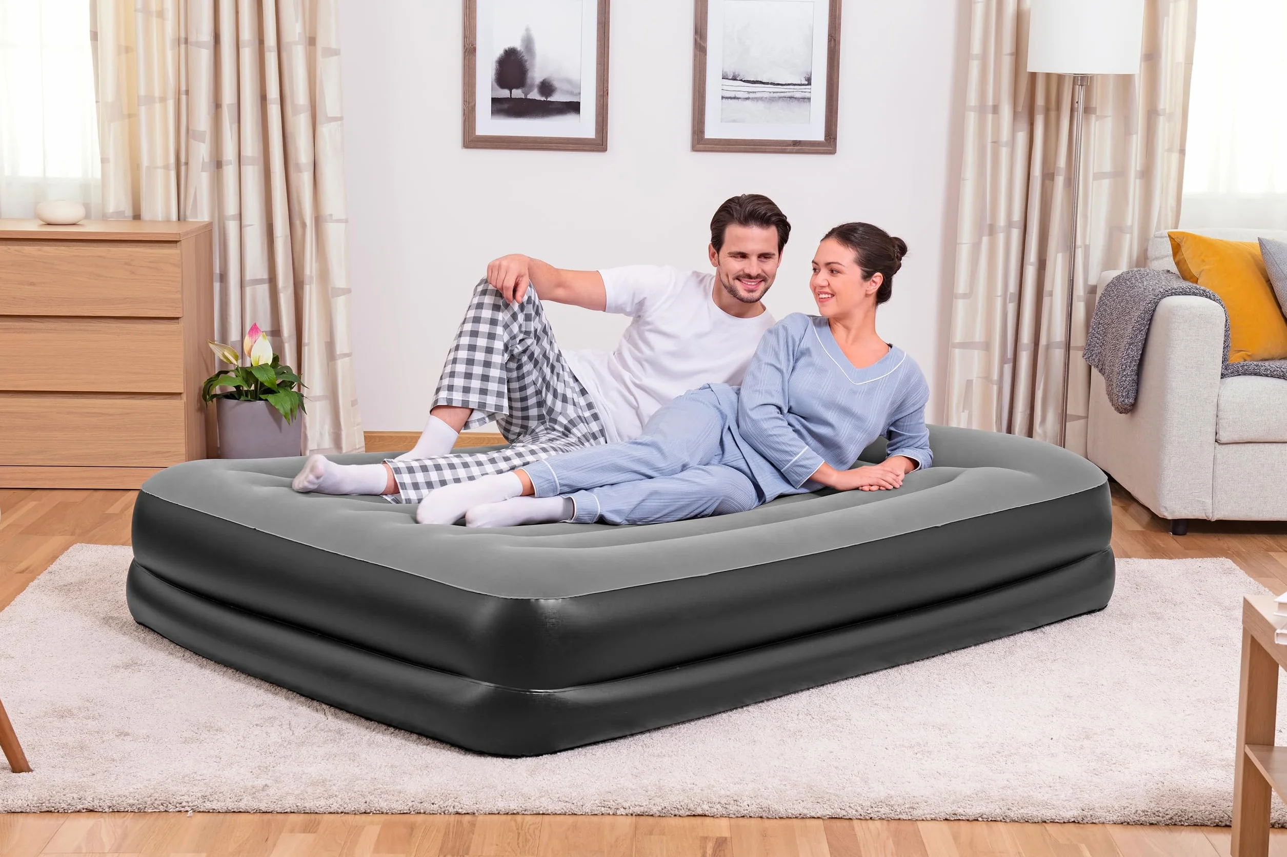 Bestway 67403EU - Materasso matrimoniale gonfiabile Queen 203 x 152 x 46 cm, pvc, Nero