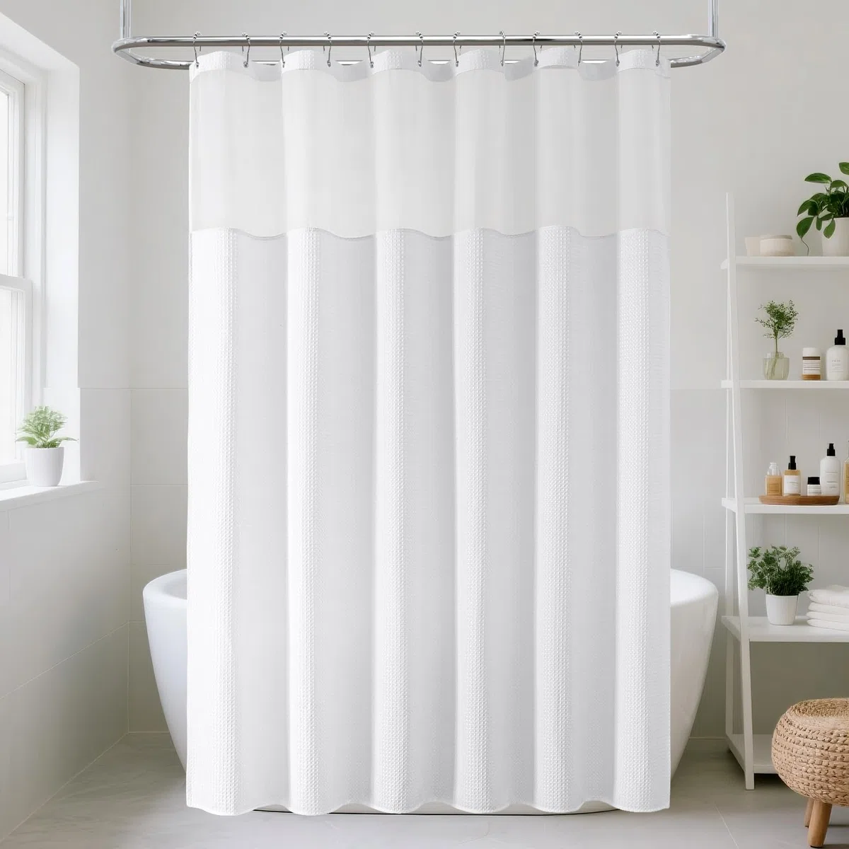 Tenda da doccia a nido d'ape, per bagno, include 12 ganci in acciaio inox, tessuto strutturato, stile alberghiero, impermeabile, lavabile in lavatrice, colore bianco, 183 x 183 cm