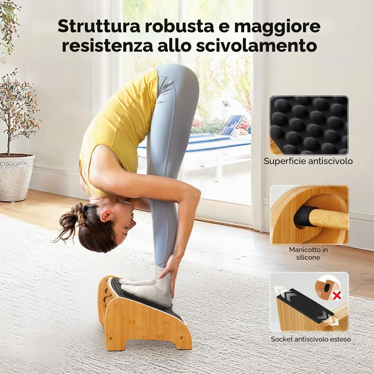 HUANUO Poggiapiedi Scrivania Bambù, Poggiapiedi Ergonomico con 4 Opzioni di Altezza e Angoli Regolabili, Superficie Massaggio Ciottoli, Antiscivolo per Migliorare Postura, Casa e Ufficio