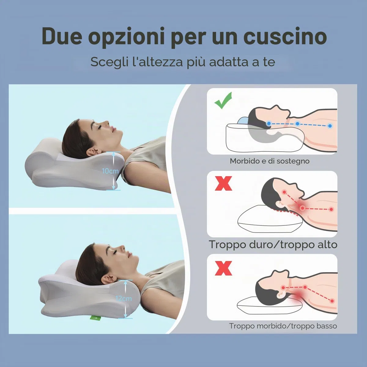 Z-hom Cuscino Cervicale, Memory Foam, 39 x 60 x 10/12 cm comodo cuscino cervicale per dormire, ideale per chi dorme sul fianco, Federa Sfoderabile e Lavabile