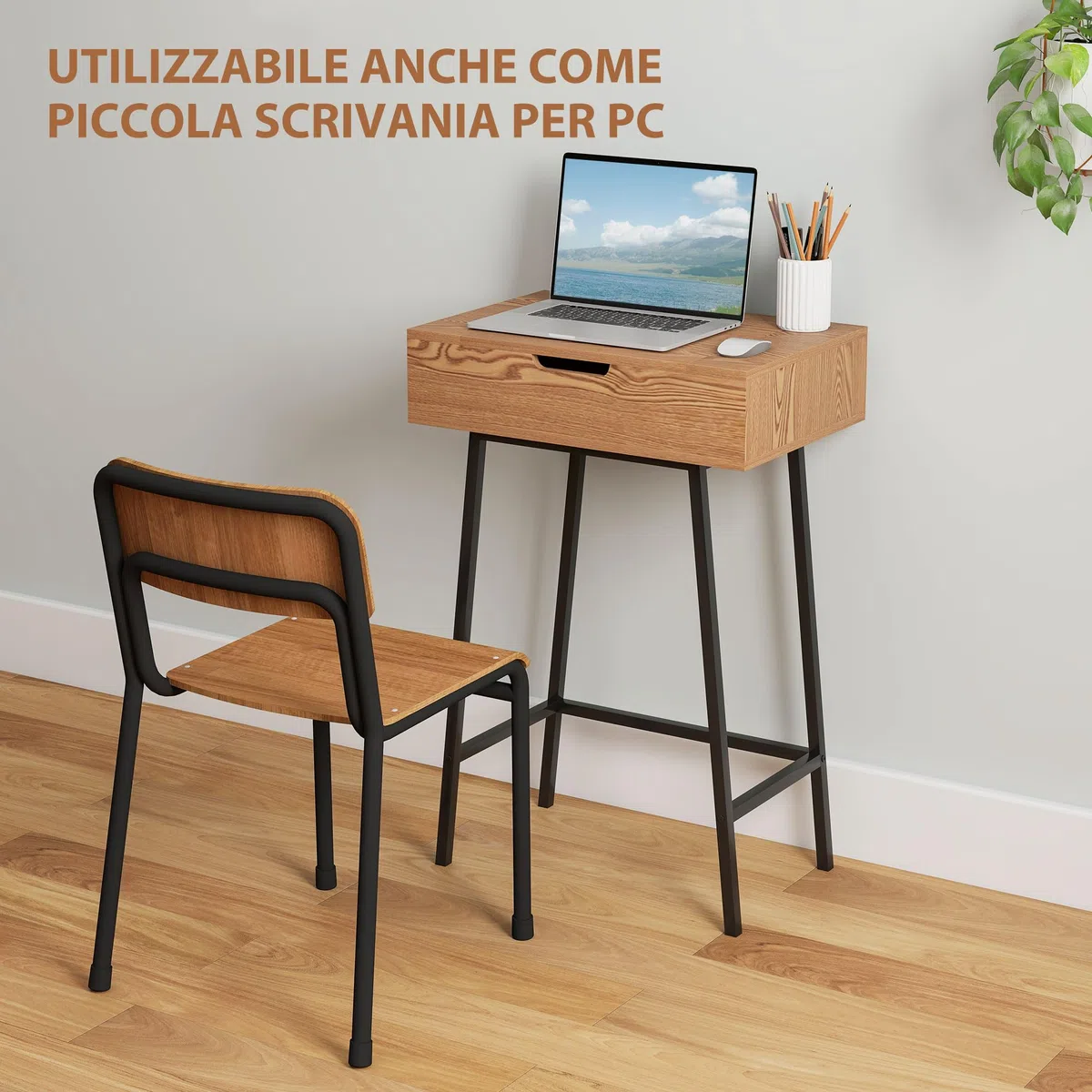 HOMCOM Toeletta Trucco Elegante con Specchio Ribaltabile e 16 Scomparti Nascosti, Tavolo da Trucco in Legno e Acciaio Moderno, Postazione Make Up per Camera da Letto, 60x40x90 cm, Colore Legno