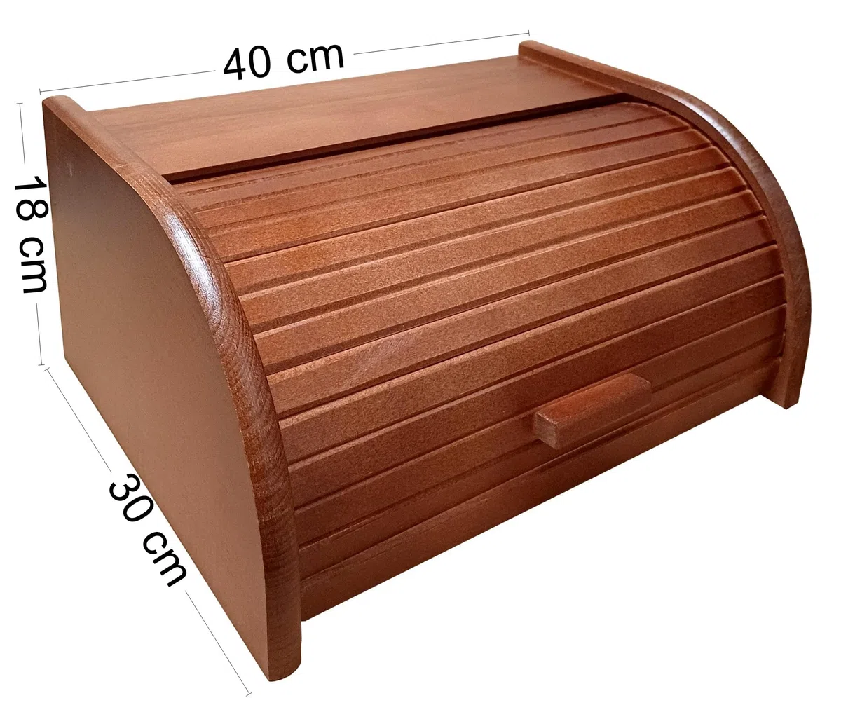Contenitore per il pane in legno con chiusura a serranda per conservare il pane in cucina, Legno, Dark Brown, large
