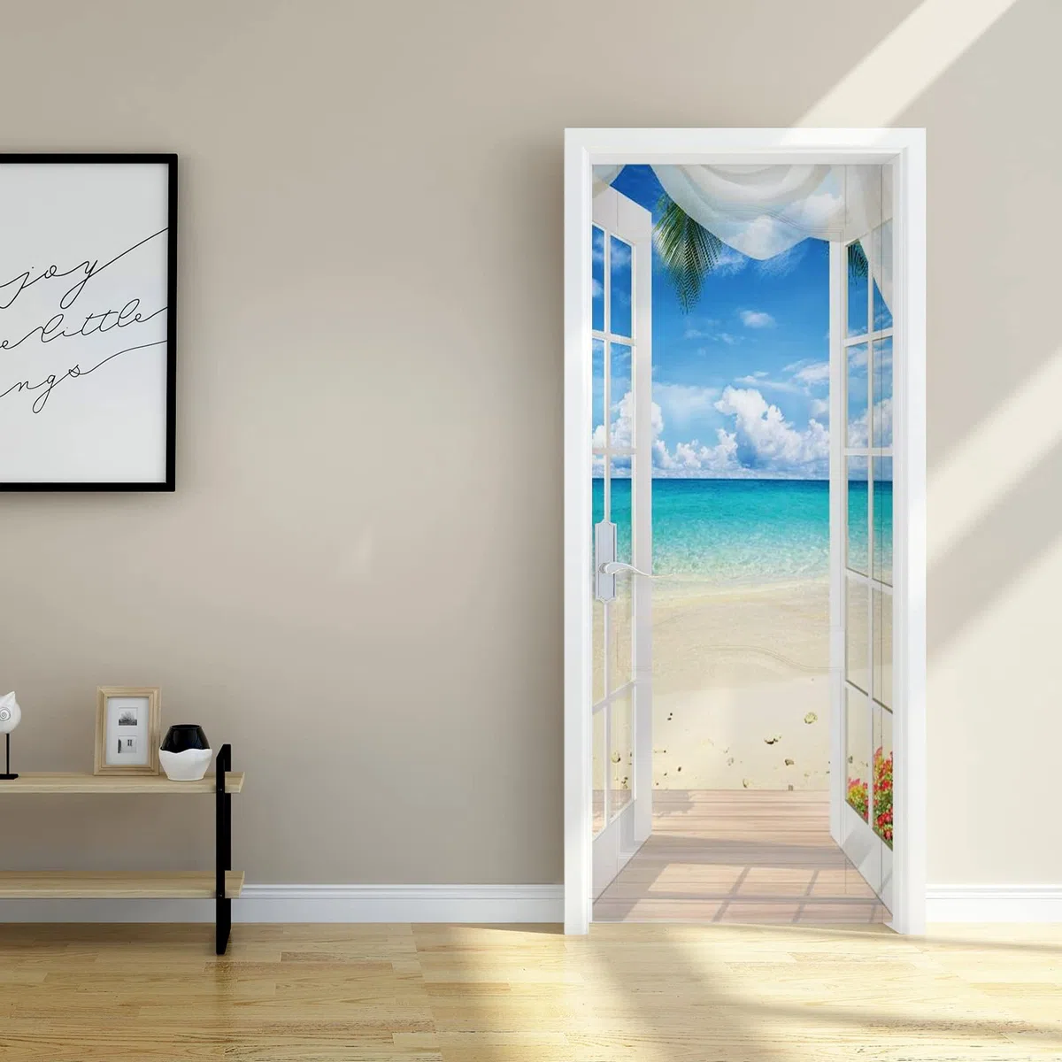 Adesivo murale 3D per porte interne, impermeabile e autoadesivo, in PVC decorazione da parete – spiaggia scenario porta poster adesivi per camera da letto soggiorno, 77 x 199 cm (A-02)