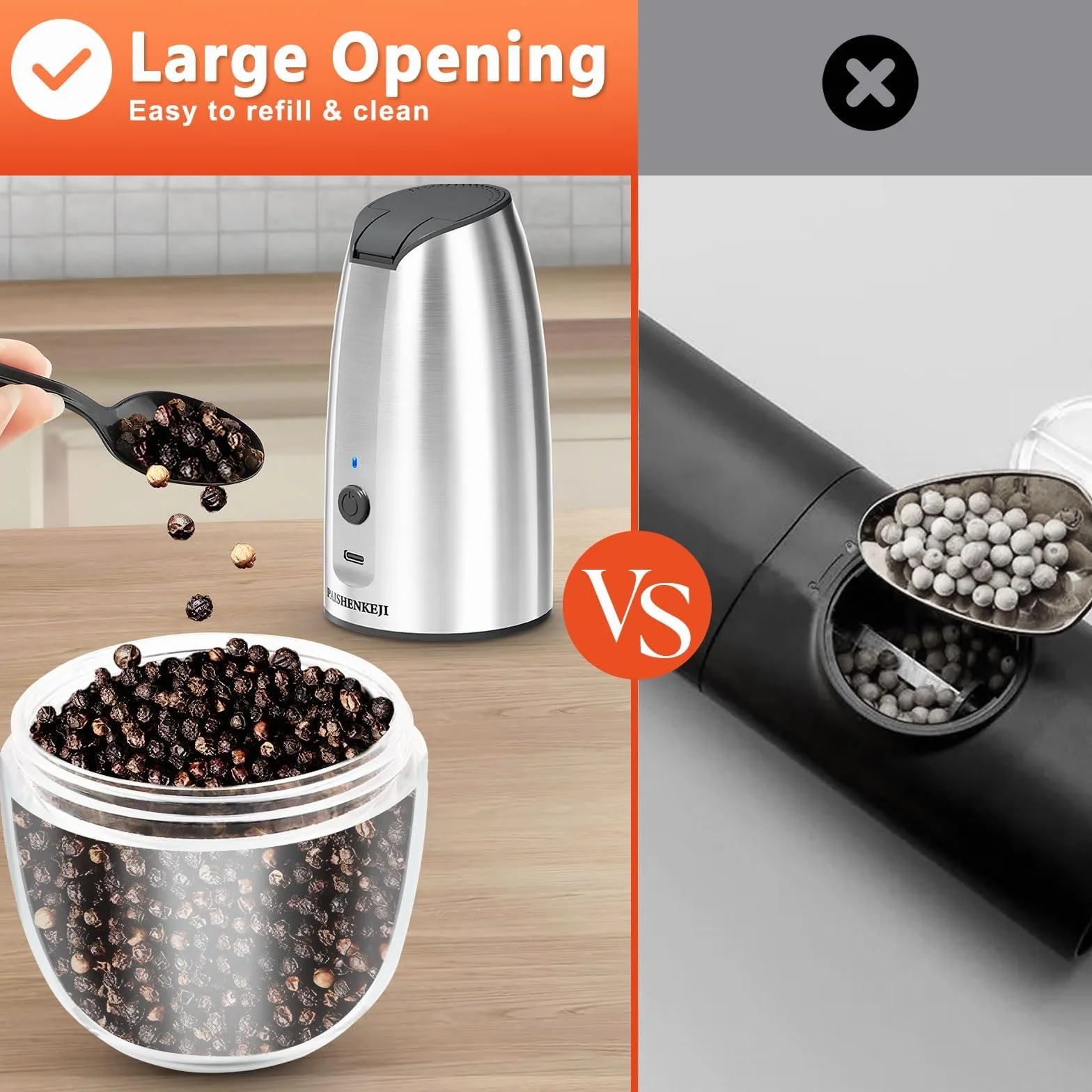 Macina Sale Pepe Elettrico Set: - Macina Pepe USB Ricaricabile con luce LED, Automatica Gravità Macinapepe Elettrico con Funzionamento di una Mano e Rugosità Regolabile