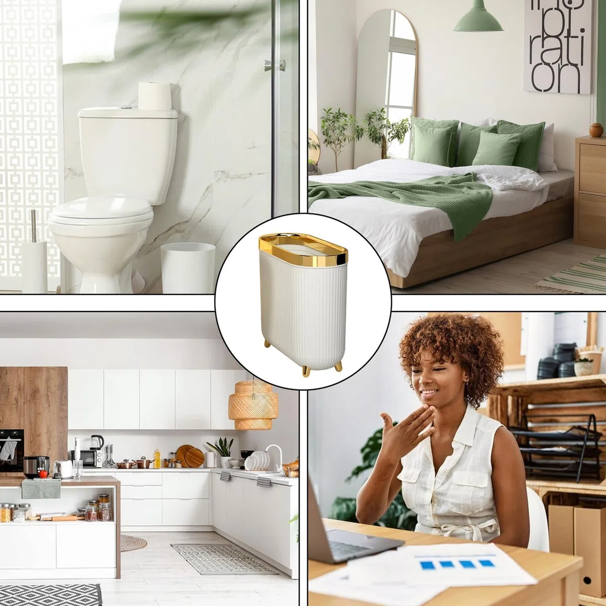 Pattumiera per WC con coperchio, elegante pattumiera per WC, cestino per la spazzatura del bagno, carta igienica, pattumiera sottile, bidone della spazzatura domestica, design compatto per il