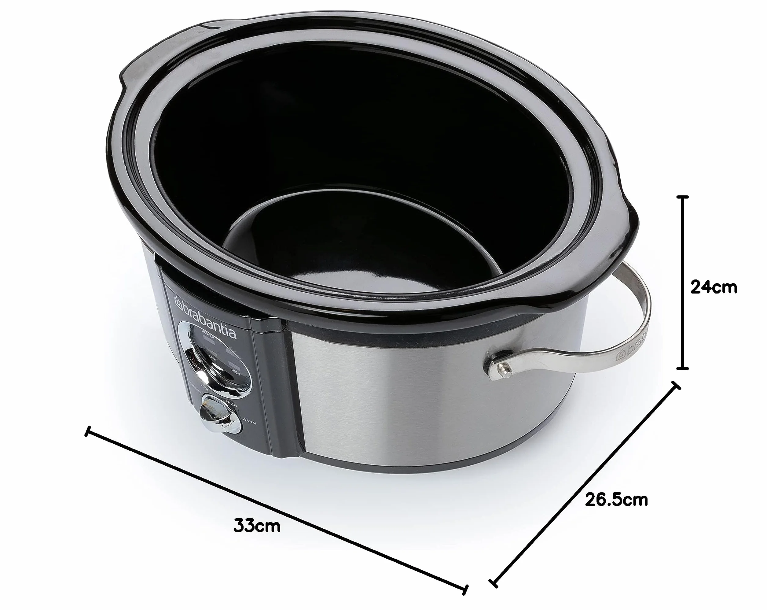 Brabantia BBEK1081 Pentola a cottura lenta - 3,5 Litri - 180 Watt - Pentola interna removibile - Coperchio in vetro - Schermo LED - 3 impostazioni di temperatura - Funzione mantenimento caldo