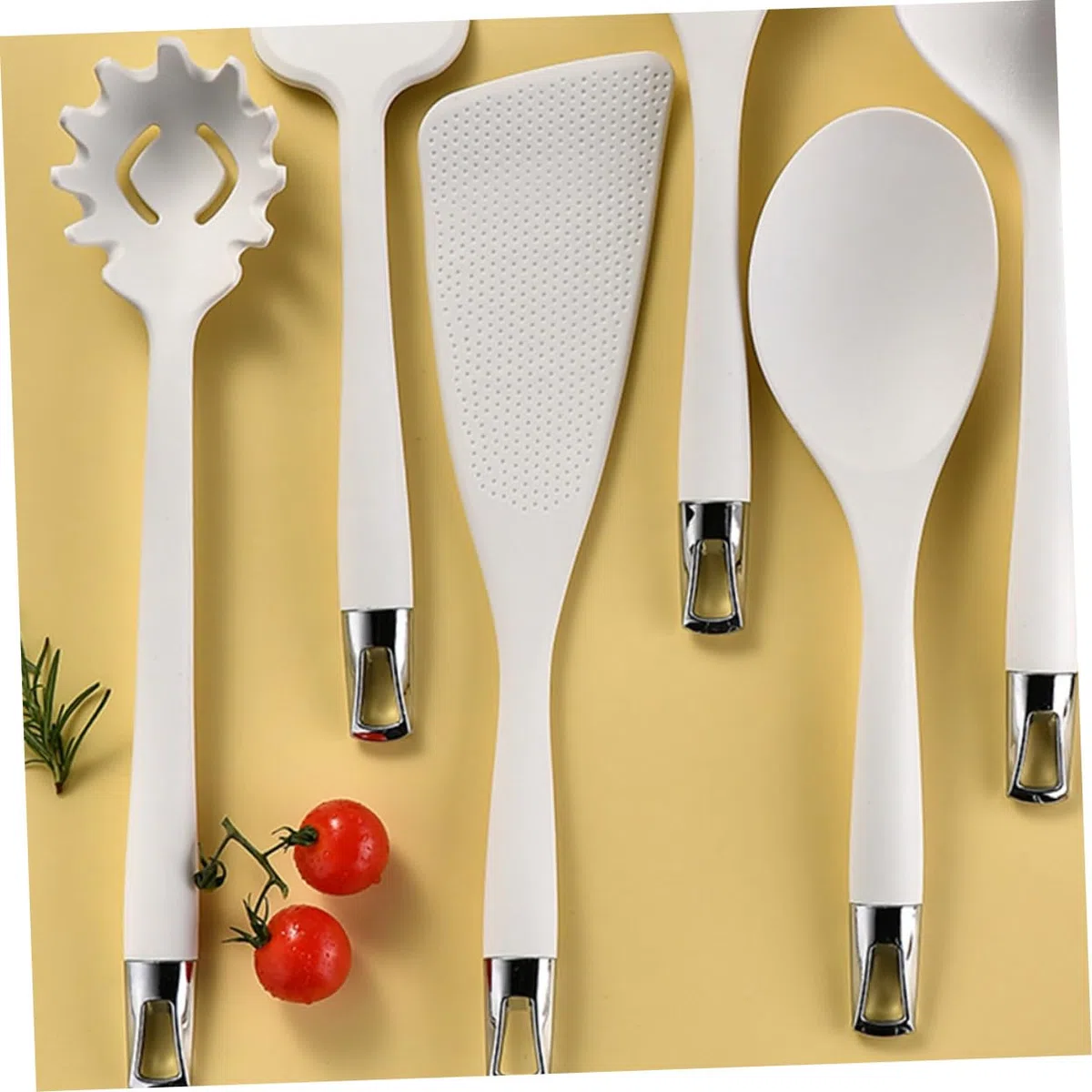 SMASOLO Cucchiaio per Spaghetti in Silicone Bianco Resistente al Calore Design Semplice e Linee Morbide, Facile da Trasportare per Servire Pasta e Noodles