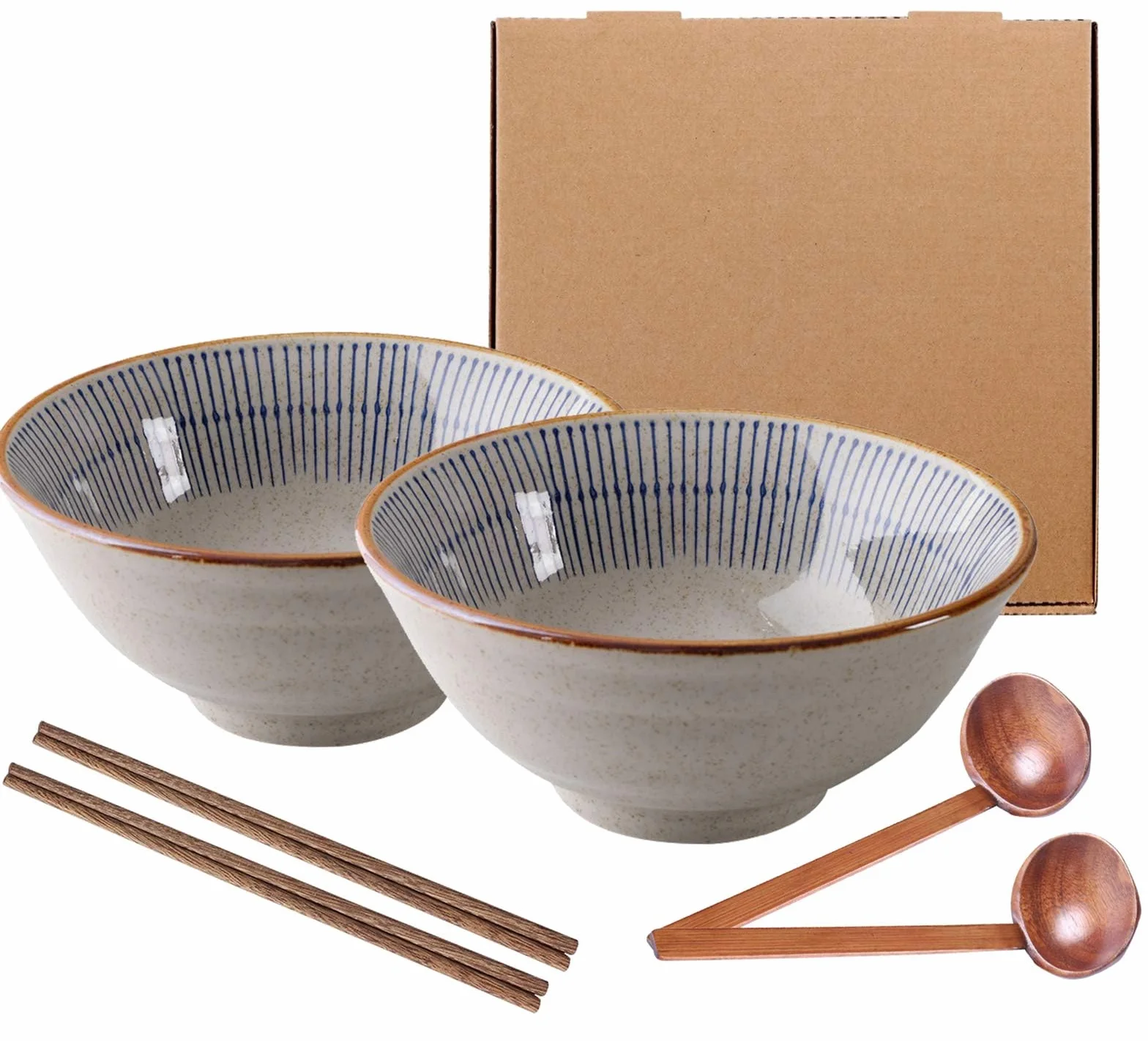 SDFVSDF Ciotola per Ramen in Ceramica, Ciotole per Ramen retrò Regalo Creativo con Bacchette e cucchiai, per microonde, per Macedonia, Verdure, Pasta - 1100 ml (2)