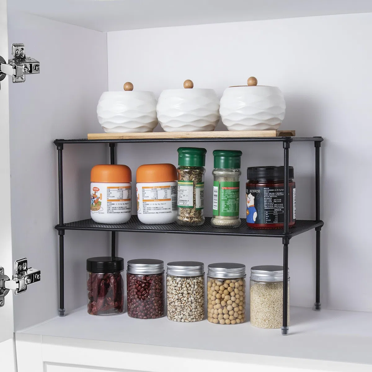 2 mensole da cucina per armadietto, 2 confezioni da organizer espandibile e impilabile, per bagno, cucina, lavanderia