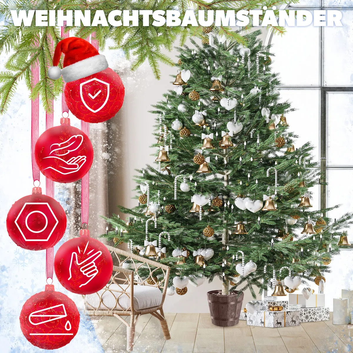 KADAX Supporto per Albero di Natale, in Plastica, Due Versioni a Colori, Supporto per Albero Fino a 240 cm, Marrone