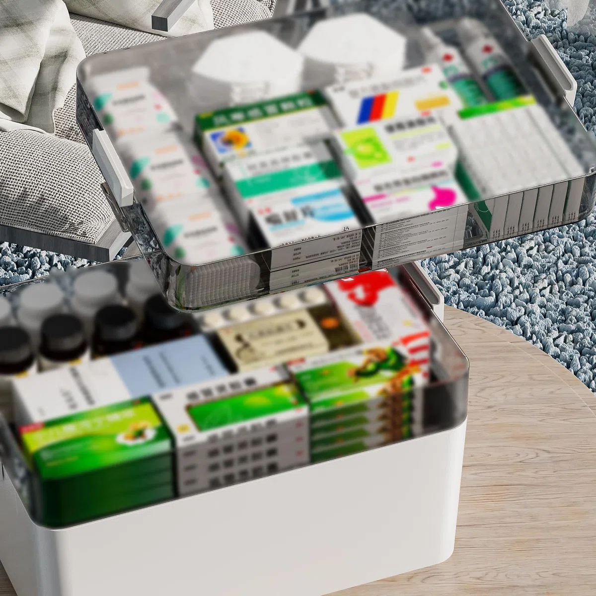 Scatola per Medicinali in Plastica,Multistrato con Maniglia per il Trasporto,per Gioielli, Medicine, Cosmetici(Bianco)