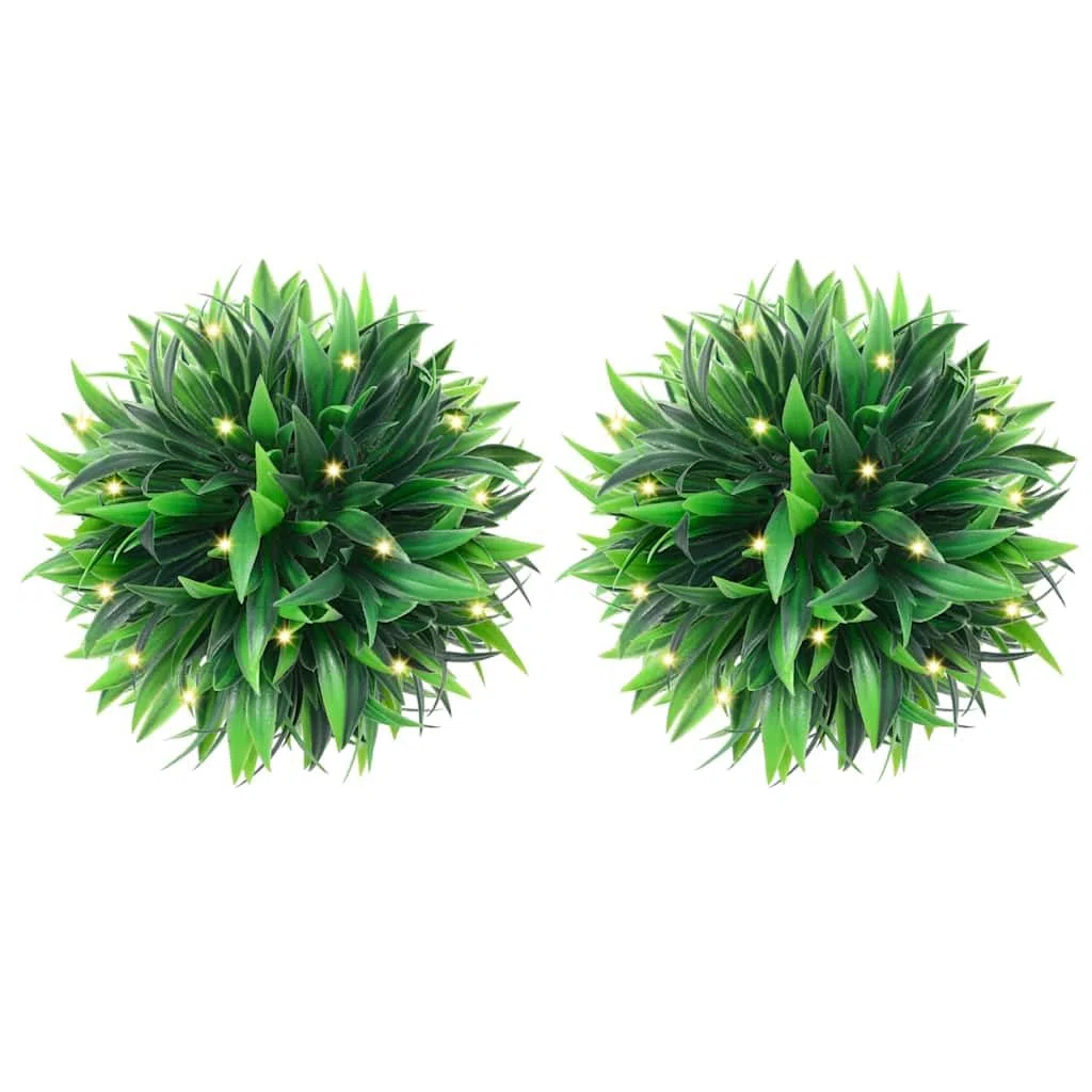 vidaXL Sfere di Bosso Artificiale con Luci LED 2 pz Verdi 20 cm, Arte topiaria della Palla Artificiale, Arte topiaria Artificiale del bosso, Palla di Scatola Artificiale