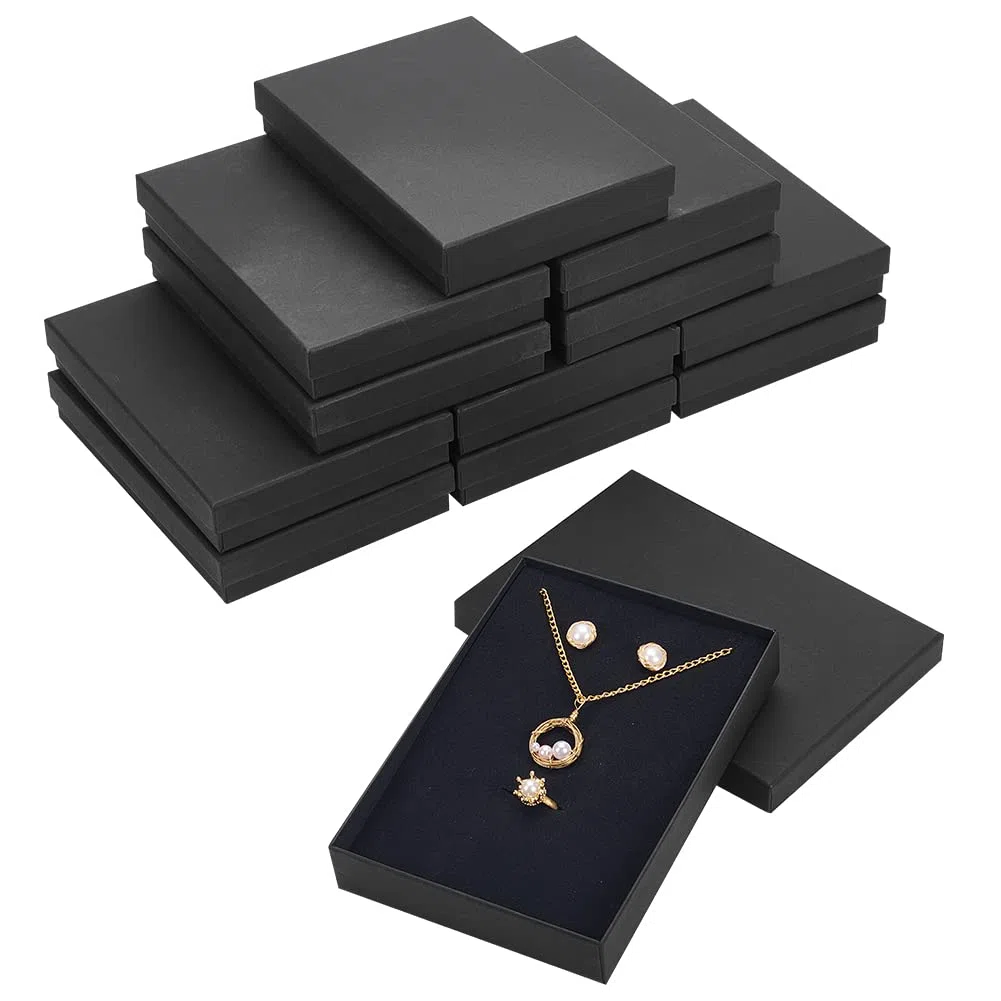 BENECREAT 12 PCS Collana Anello Scatola 18x13x3cm Kraft Scatole Regalo Gioielli (Nero) Scatola Regalo Rettangolare in Cartone per Compleanni Festa di Nozze per Compleanni, San Valentine's Day