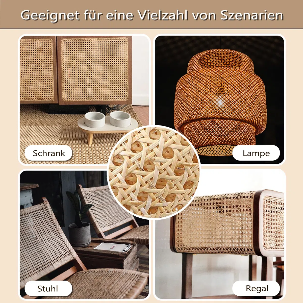 Vienna, tessitura in rattan, 40 x 200 cm, resistente alla muffa, materiale naturale, tubo intrecciato a nido d'ape, impermeabile, realizzato a mano, decorazione di mobili per mobili, sedie,