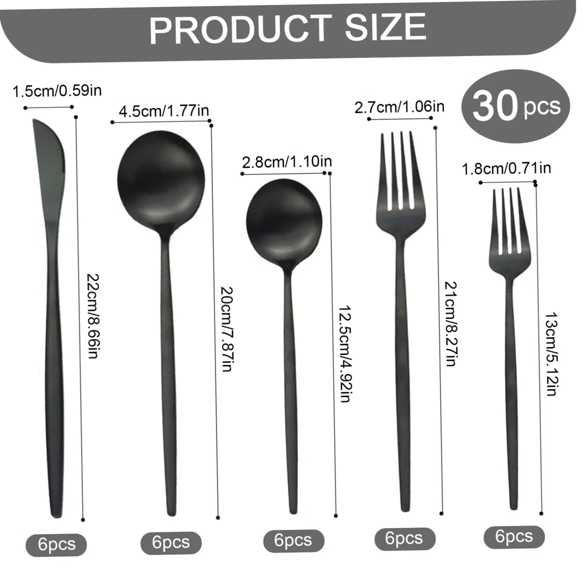 Set di argenteria di argenteria da 30 pezzi da cucina set di argenteria nera con set di utensili in acciaio in acciaio inossidabile set di bistecca per colti