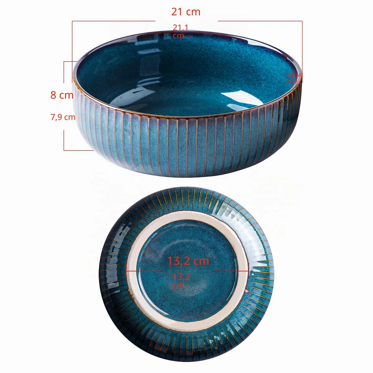 CSYY Insalatiera Ceramica Hoteck, Grande Ciotola per Insalata Smalto Cina in Porcellana 21 cm, blu