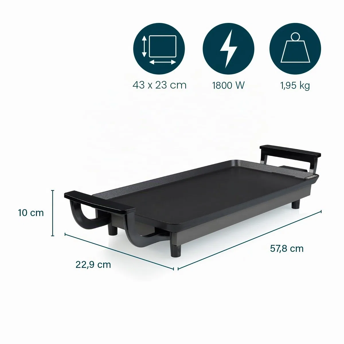 Princess Table Chef Economy 102209 - Barbecue da tavolo, superficie di cottura 43 x 23 cm, termostato regolabile, senza BPA, rivestimento antiaderente, manici Cool-Touch, 1800 Watt