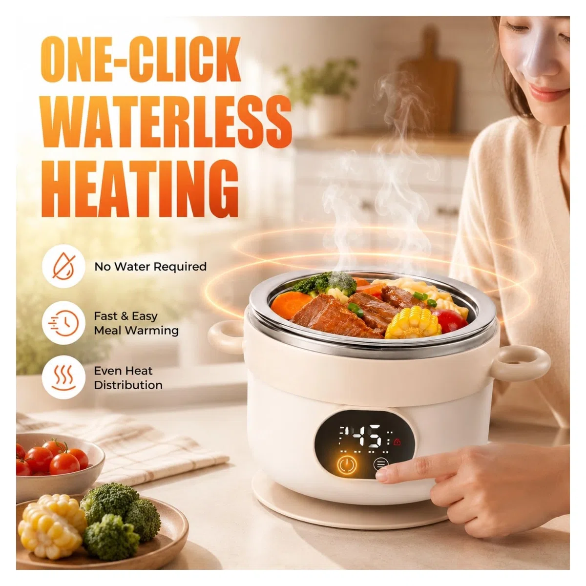 Cuifati Scaldavivande elettrico portatile da 470 ml (16 oz), alimentato a batteria, in acciaio inossidabile, con riscaldamento a un clic, ideale per lavoro, viaggi, bambini e adulti