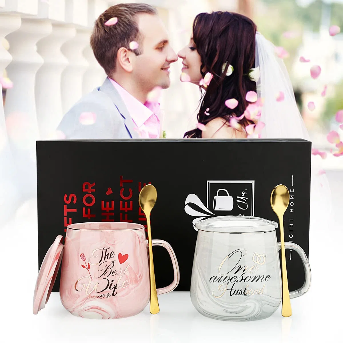 Sovyime One Awesome Husband, The Best Wife Set Regalo Tazzine Caffè - Regalo Matrimonio Fidanzamento per Coppia - Idea per Amanti Amici Genitori Inaugurazione Della Casa - 13 oz