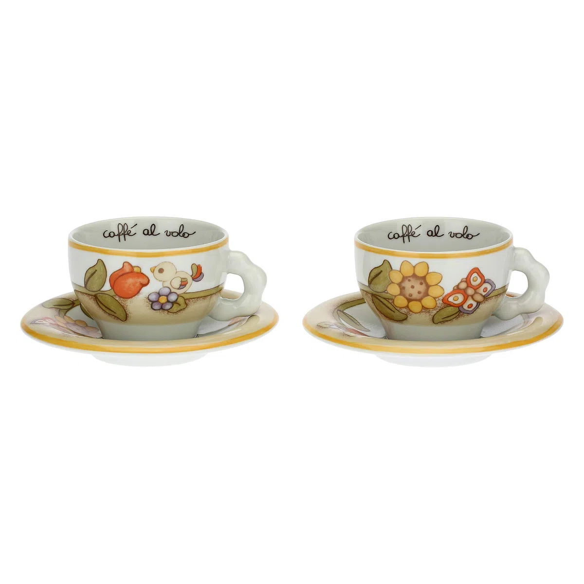 THUN - Set 2 Tazze Country con Fiori, Farfalla e Uccellino