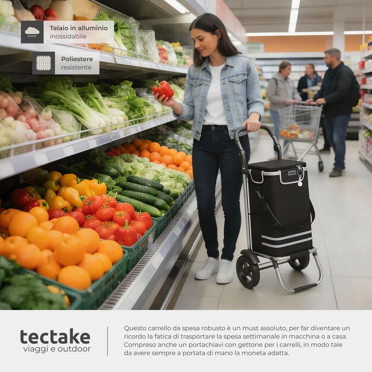 tectake® Carrello Spesa Shopper 3 in 1, Trolley Pieghevole con Borsa Termica per Surgelati, Carrello con Ruote Portatutto, Carrellino Spesa Con Ruote Scorrevoli, Capacità max 30 kg / 56L - Nero
