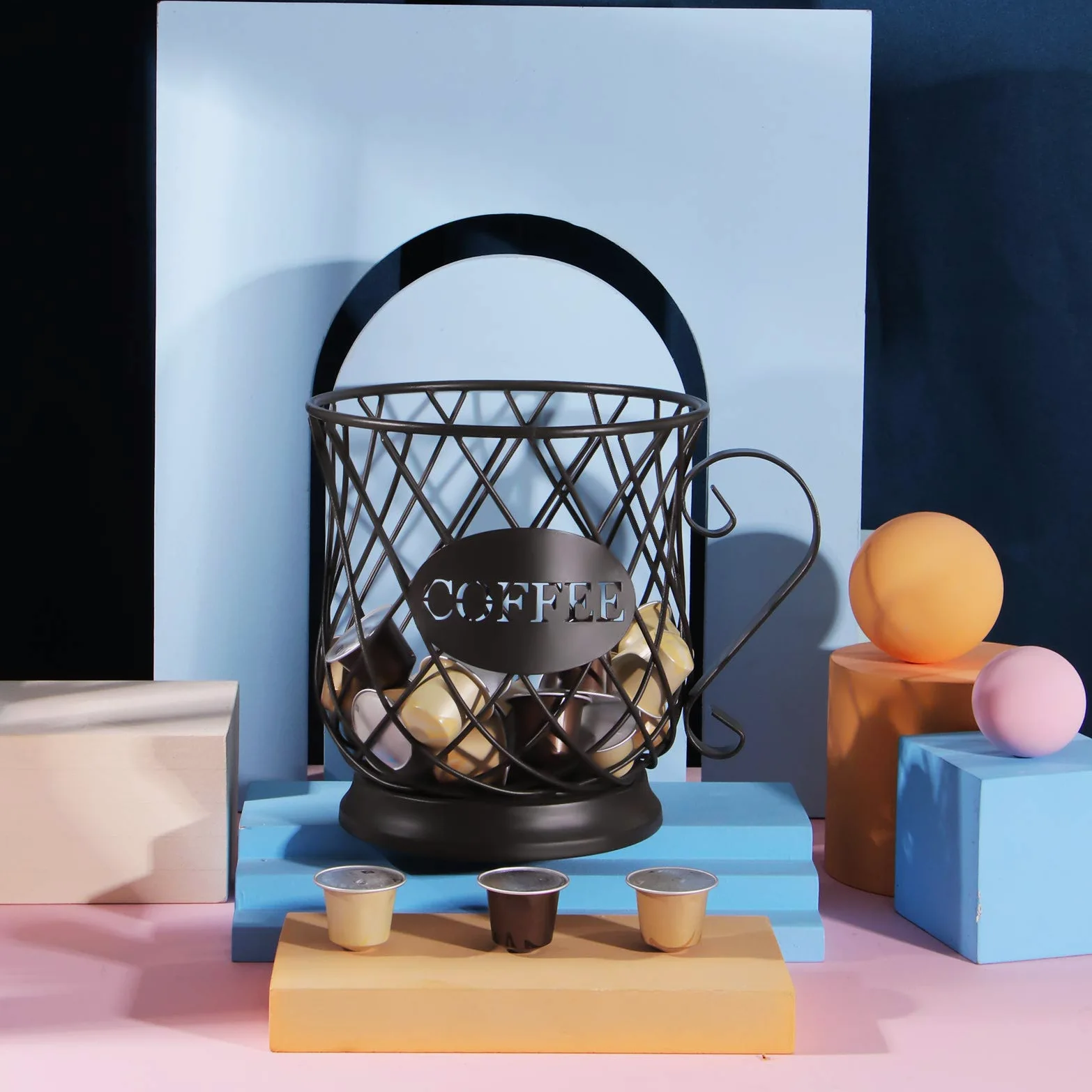 Cesto per Capsule da Caffè, Organizzatore di Cialde, Cestino Portaoggetti Design Originale Nero, Accessori Perfetti Grande Capacità