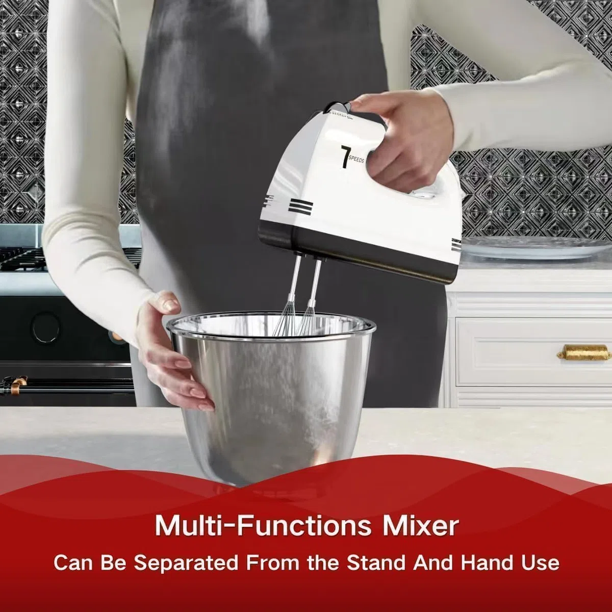 Impastatrice Planetaria, 7 velocità con ciotola in acciaio inossidabile 3QT, Robot da Cucina Multifunzione, supporto e sbattitore manuale con gancio per impastare, frusta (YM4)