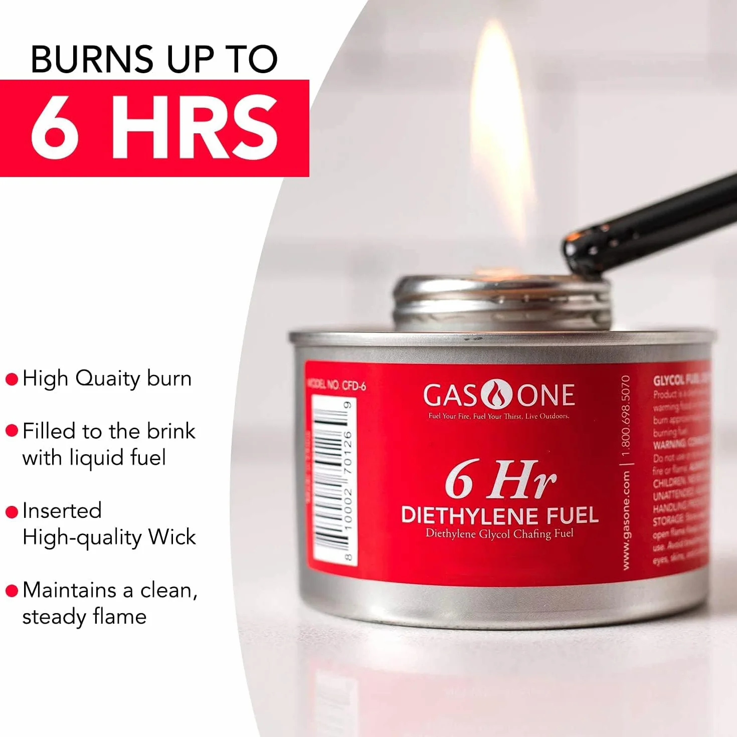 GASONE CFD-6-6 Gas One 6 PK – 6 Ore di Cottura stoppino Liquido Sicuro sfregamento Carburante & Coperchio apribottiglie per scaldavivande