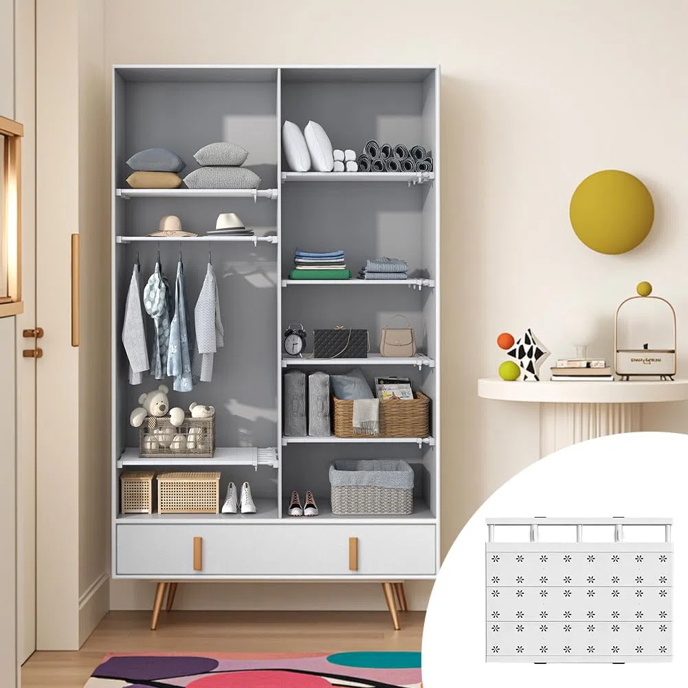 Mensole Regolabili per Armadio, Larghezza 42 cm Ripiani per Armadio Interno, Scaffali Regolabili per Armadi, Senza Forature, Senza unghie, per armadi, bagno, cucina (Regolabile Lunghezza 38-60 cm)
