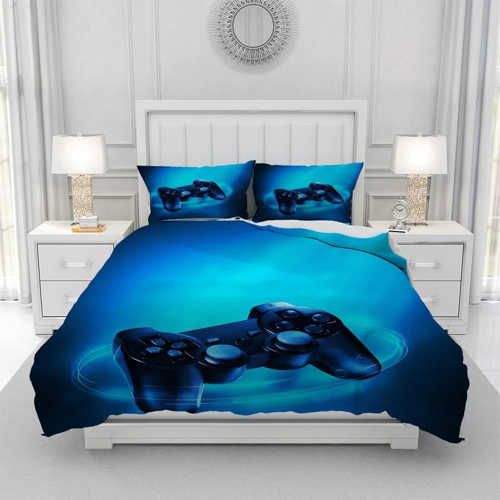Set di Biancheria da Letto Gamepad 135x200 cm,Set di Copripiumini da Gioco Stampati in 3D,1 Copripiumino e 2 Federe 50×75 cm