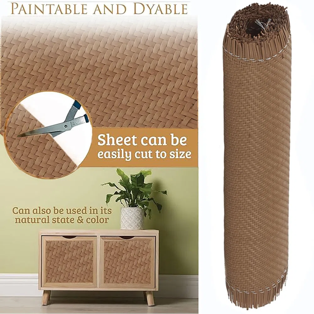 HEYOUTH Larghezza Fettuccia,Fettuccia Aperta Foglio di Rattan Intrecciato,Larghezza in Rattan,Impermeabile,in plastica a Nido d'Ape Intrecciato,per Mobili Sedie Armadietti (Curry, 40cm x 2 m)
