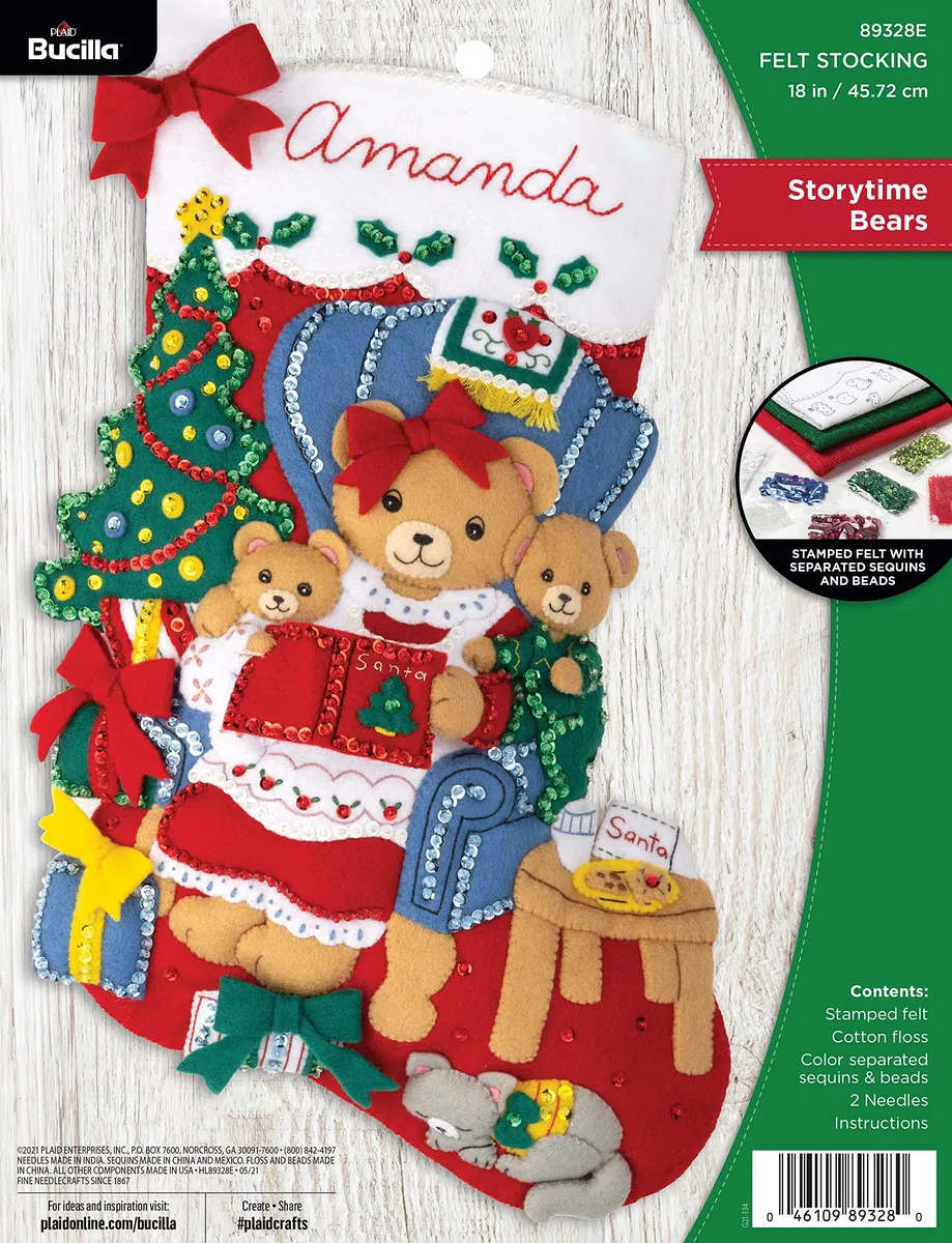 Bucilla Felt Stocking Applique Kit 18" Long-Storytime Bears