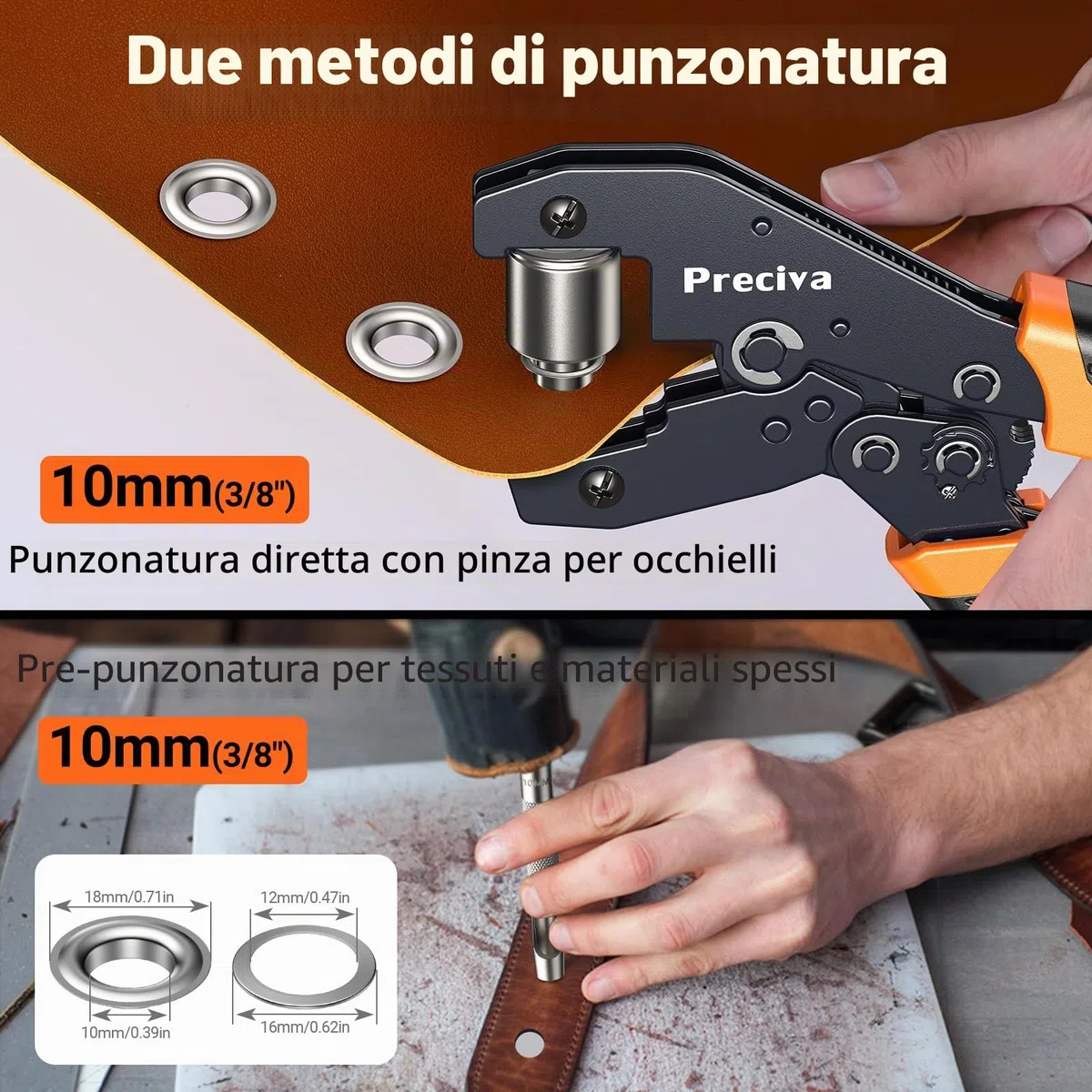 Preciva Set professionale di pinze per occhielli con 300 occhielli (diametro 10 mm), occhiello magnetico, occhielli per tessuti, teloni e tende da sole