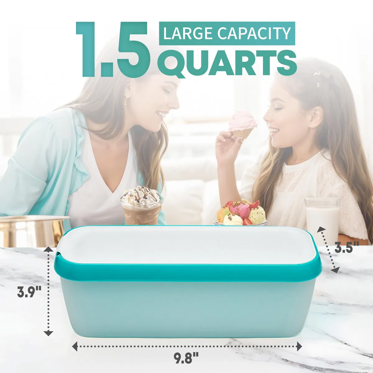 SveBake Vaschetta per Gelato con Coperchi - 2 Pezzi Contenitori Gelato Freezer, Recipienti da 1,4 L Riusabili per la Conservazione di Gelato Fatto in Casa, Sorbetto | Verde e Turchese