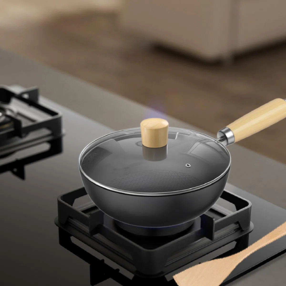 Sharplace Wok Pan Flat Botthy Piatto Multifunzionale Da 7 Pollici di Ferro Wok Senza Rivestire Pane Friggi per Cucina, con Coperchio